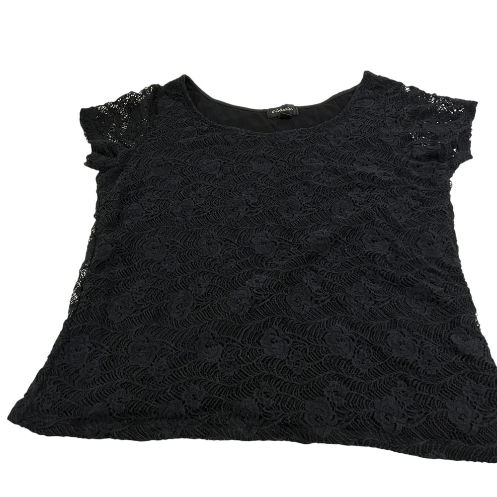 G Collection Black Open Knit Overlay Blouse Size 2X Goth Witchy